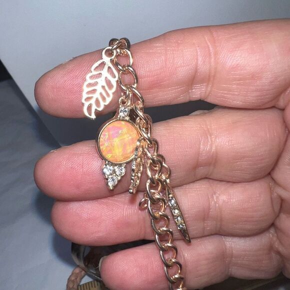Set of Four Boho Rose Gold Tone‎ Charm, Rhinestone and Leather Bracelets - Picture 2 of 6